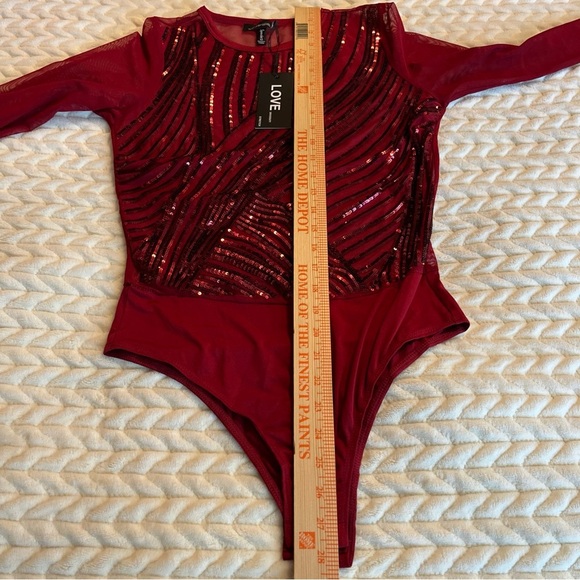 Love University Red Sequin Long Sleeve Bodysuit size Medium - Picture 8 of 9